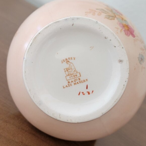 Antique Floral Porcelain Pitcher Vase | Jersey Pottery England | Gilt Handle - Picture 8 of 12